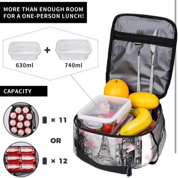 Stylish Pink and Black Eiffel Tower Women Lunch Bag - Picture 8 of 8